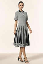 Load image into Gallery viewer, Reye Lapel Short Sleeves Jacquard Folds Mini Dress
