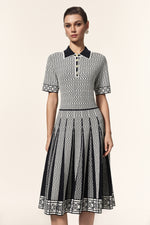Load image into Gallery viewer, Reye Lapel Short Sleeves Jacquard Folds Mini Dress