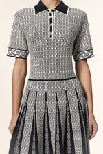 Load image into Gallery viewer, Reye Lapel Short Sleeves Jacquard Folds Mini Dress