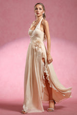 Load image into Gallery viewer, Davina Halter Sleeveless Flower Slit Maxi Dress