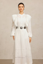Lade Bild in die Galerieansicht, Ditala Long Sleeves Lace Folds Top And Skirt Two-Piece Set