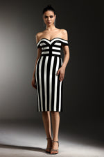 Load image into Gallery viewer, Perly Off The Shoulder Sleeveless Stripes Slit Bandage Maxi Dress