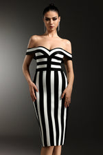 Load image into Gallery viewer, Perly Off The Shoulder Sleeveless Stripes Slit Bandage Maxi Dress