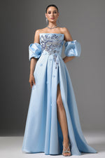 Load image into Gallery viewer, Winni Off-Shoulder Floral Embroidered High Slit Maxi Dress