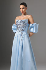 Load image into Gallery viewer, Winni Off-Shoulder Floral Embroidered High Slit Maxi Dress