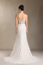 Load image into Gallery viewer, Vallea Lace V-neck Backless Slit Trailing maxi dress