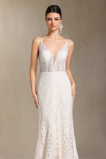 Load image into Gallery viewer, Vallea Lace V-neck Backless Slit Trailing maxi dress