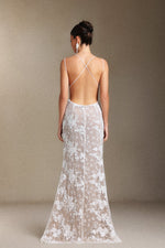 Load image into Gallery viewer, Thea Sling V-neck Sequins Lace maxi wedding dress