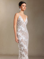 Load image into Gallery viewer, Thea Sling V-neck Sequins Lace maxi wedding dress