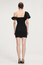 Load image into Gallery viewer, Asymmetric Puff - Sleeve Crepe Mini Dress