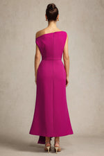 Load image into Gallery viewer, Paulina Oblique Shoulder Sleeveless Folds RosePink Midi Dress