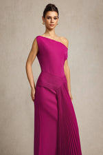 Load image into Gallery viewer, Paulina Oblique Shoulder Sleeveless Folds RosePink Midi Dress
