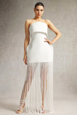 Load image into Gallery viewer, Taye Strapless Fringe Mini Dress