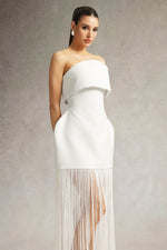 Load image into Gallery viewer, Taye Strapless Fringe Mini Dress