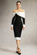 Load image into Gallery viewer, Oria Off Shoulder Bow Bandage Midi Dress