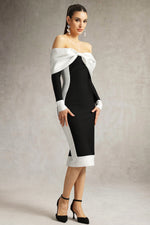 Load image into Gallery viewer, Oria Off Shoulder Bow Bandage Midi Dress