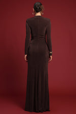 Load image into Gallery viewer, Ivy Elegant Contour Long Sleeve Gathered Knit Maxi Dress