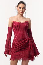 Load image into Gallery viewer, Gladys Sexy Contour Lace Sleeve Corset Mini Dress