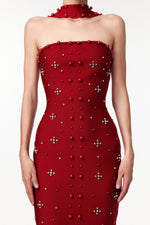 Lade Bild in die Galerieansicht, Nesya ärmelloses Perlen-Wein-Bandage-Maxikleid