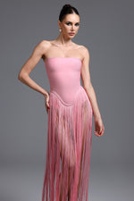 Load image into Gallery viewer, Valentina Strapless Pink Fringe Dress