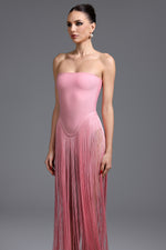 Load image into Gallery viewer, Valentina Strapless Pink Fringe Dress
