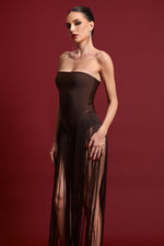 Load image into Gallery viewer, Valentina Strapless Brown Fringe Dress
