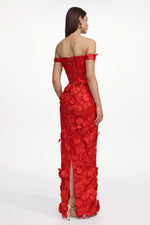Load image into Gallery viewer, Romantic Tailored Off Shoulder Floral Embroidered Maxi Dress
