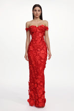 Load image into Gallery viewer, Romantic Tailored Off Shoulder Floral Embroidered Maxi Dress