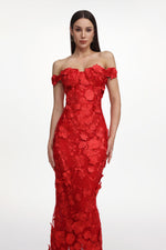 Load image into Gallery viewer, Romantic Tailored Off Shoulder Floral Embroidered Maxi Dress