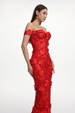 Load image into Gallery viewer, Romantic Tailored Off Shoulder Floral Embroidered Maxi Dress