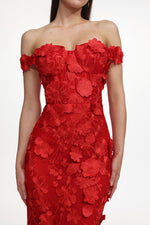 Load image into Gallery viewer, Romantic Tailored Off Shoulder Floral Embroidered Maxi Dress