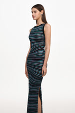 Load image into Gallery viewer, Nirina Chic Contour Round Neck Sleeveless Stripe Knit Maxi Dress