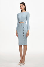Lade Bild in die Galerieansicht, Viomo Chic Contour Round Neck Long Sleeve Buttoned Knit Midi Dress
