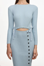 Lade Bild in die Galerieansicht, Viomo Chic Contour Round Neck Long Sleeve Buttoned Knit Midi Dress