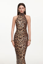 Load image into Gallery viewer, Myka Glamorous Contour Halter Leopard Print Sequin Maxi Dress