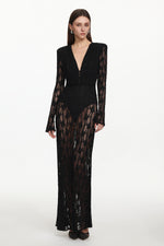 Load image into Gallery viewer, Xanty Chic Contour Deep V Long Sleeve Lace Maxi Dress