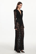 Load image into Gallery viewer, Xanty Chic Contour Deep V Long Sleeve Lace Maxi Dress