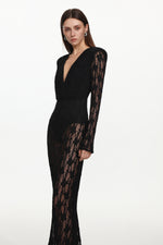 Load image into Gallery viewer, Xanty Chic Contour Deep V Long Sleeve Lace Maxi Dress