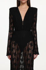 Load image into Gallery viewer, Xanty Chic Contour Deep V Long Sleeve Lace Maxi Dress