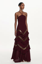 Load image into Gallery viewer, Tiana Chic Flowy Halter Embellished Ruffle Maxi Dress