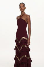 Load image into Gallery viewer, Tiana Chic Flowy Halter Embellished Ruffle Maxi Dress