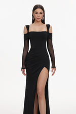 Load image into Gallery viewer, Lorin Elegant Contour Off Shoulder Long Sleeve High Slit Maxi Dress