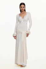 Load image into Gallery viewer, Xavier V-Neck Long Sleeves Lace Twist Beige Maxi Dress