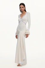 Load image into Gallery viewer, Xavier V-Neck Long Sleeves Lace Twist Beige Maxi Dress