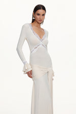 Load image into Gallery viewer, Xavier V-Neck Long Sleeves Lace Twist Beige Maxi Dress