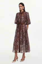 Load image into Gallery viewer, Vakana Resort Flowy Puff Sleeve Floral Woven Brown Maxi Dress
