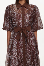 Load image into Gallery viewer, Vakana Resort Flowy Puff Sleeve Floral Woven Brown Maxi Dress