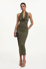 Load image into Gallery viewer, Klaria Chic Contour Cowl Neck Sleeveless Ruched Knit Maxi Dress