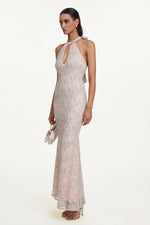 Load image into Gallery viewer, Saslim Chic Contour Halter Cut Out Sequin Maxi Dress