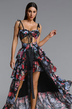 Load image into Gallery viewer, Pale Chic Flowy Halter Cut Out Floral Print Ruffle Maxi Dress